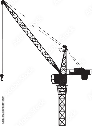 Black silhouette construction crane tower crane