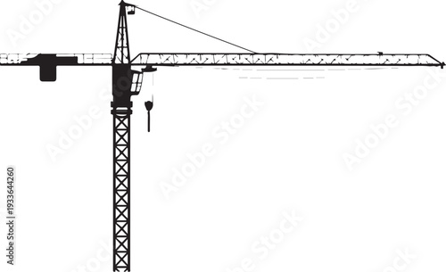 Black silhouette construction crane tower crane