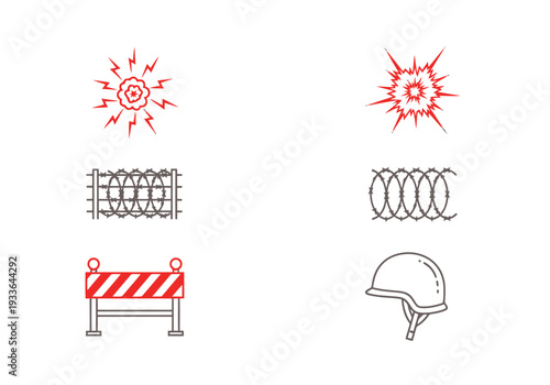 Security Boundary Elements Military Protection Danger Symbols Set Abstract Icons Vector Graphics Representation