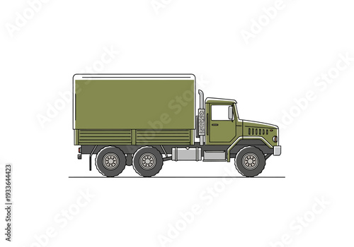 Military Cargo Truck Side View Transportation Vehicle For Logistics And Delivery Services With Six Wheels And Box Body Design