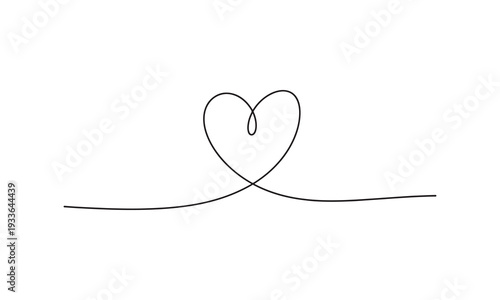 Minimal Continuous Line Heart Shape Illustration Isolated on White Background