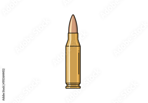Single Metallic Cartridge Ammunition Object on Isolated White Background for Military or Hunting Concepts