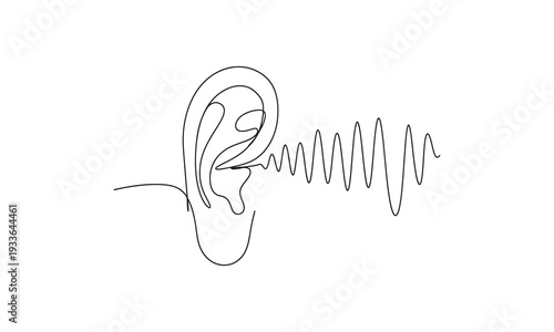 Continuous Line Ear with Sound Wave Illustration Minimal Hearing Concept