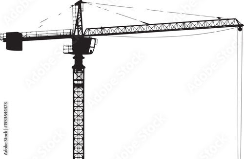 Black silhouette construction crane tower crane