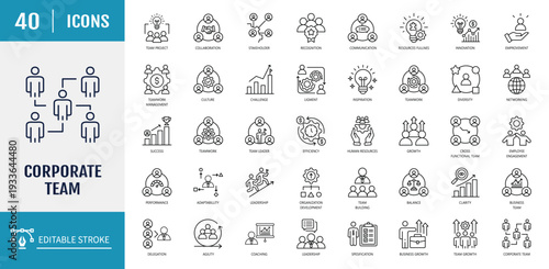 Corporate team icon set. Outline icon set. Vector illustration with editable stroke