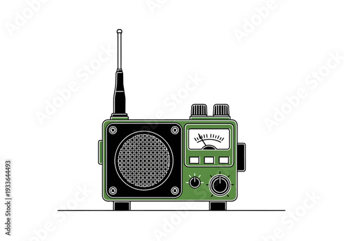 Vintage Green Portable Radio Receiver with Telescopic Antenna and Analog Dial Display for Communication and Music Listening