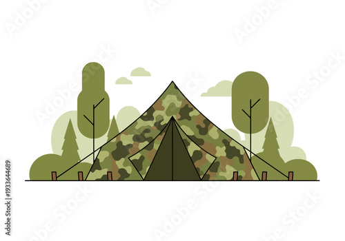 Outdoor Camouflage Tent Setup For Wilderness Camping Adventure And Nature Exploration Recreational Activity