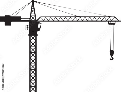 Black silhouette construction crane with hook tower crane