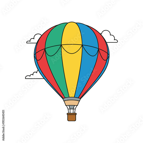 Colorful Hot Air Balloon Floating in the Sky with Clouds.