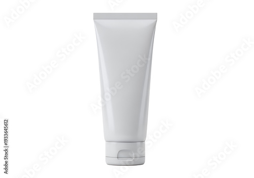 A white cylindrical tube with a fliptop cap is isolated on a white backdrop