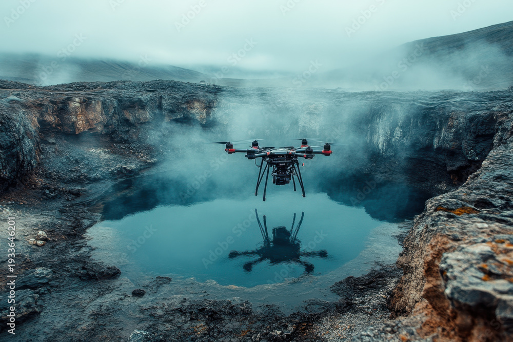Fototapeta premium Drone flying over Iceland crater.