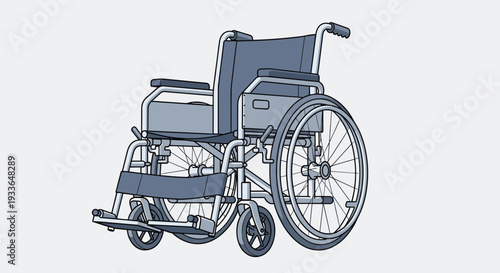 Detailed illustration of a standard manual wheelchair, representing mobility assistance, healthcare, and disability accessibility solutions.