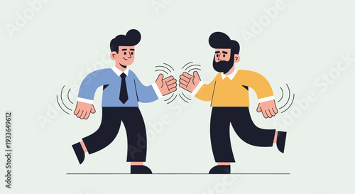 Two men engaging in a heated argument while running in a public urban environment from a front viewpoint