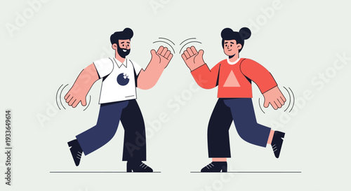 Man and woman dancing together in dynamic poses illustration showcasing energetic movements and joyful interaction