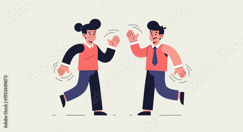Two cartoon people greeting each other on a simple white background illustration from a frontal viewpoint showing friendship and unity.
