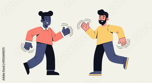 Illustration of two people dancing together in unison, showing dynamic movement and joyful interaction in a simple graphic style.