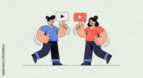 Two individuals enthusiastically sharing a video on a digital platform together online
