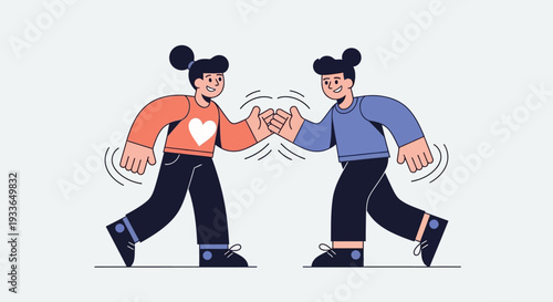 Two women in casual wear engaging in a friendly high-five gesture together outdoors