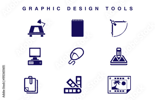 Set of graphic design tool icon with transparent background