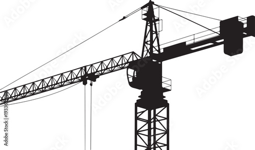 Black silhouette of a construction crane tower crane
