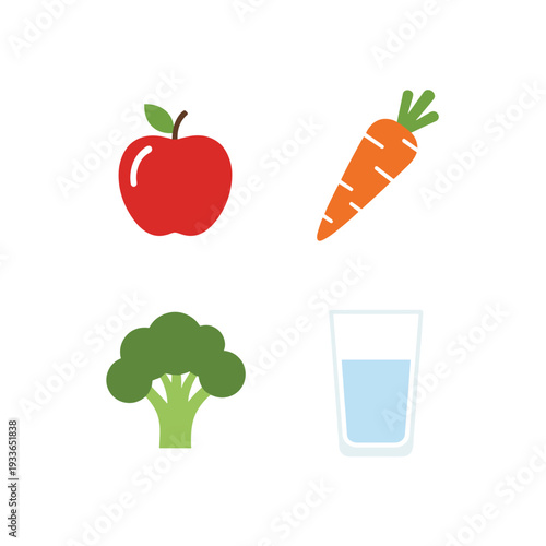 Healthy Food and Drink Icons Set.