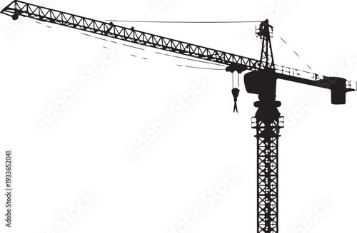 Black silhouette of a construction crane tower crane