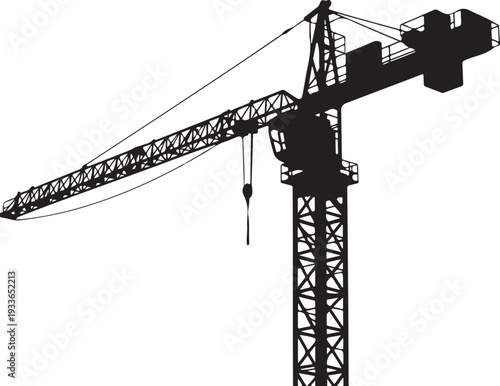 Black silhouette of a construction crane white background