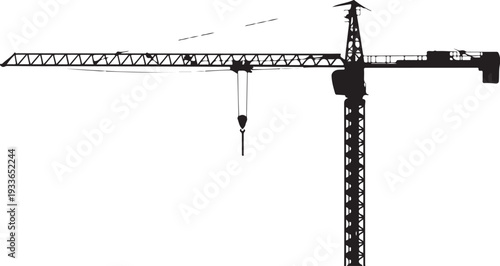 Black silhouette of a construction crane white background