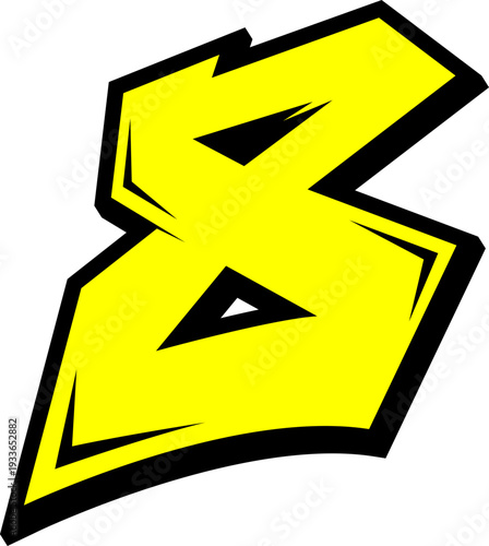 Isolated yellow triangle sign featuring a golden number eight and number one warning of high voltage electricity and dangerous power shock risk hazard