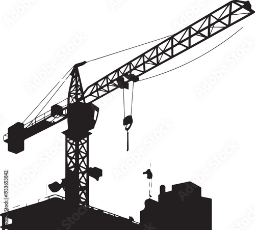 Black silhouette of construction crane building
