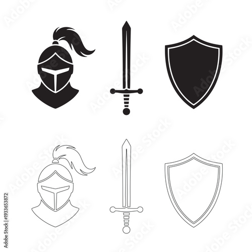 Knight helmet sword and shield medieval armor set 