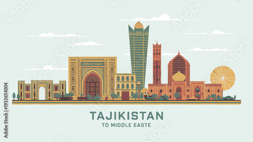 Vibrant cityscape of tajikistan with modern and traditional architecture under a light blue sky with clouds