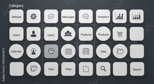 Digital interface with various icons and symbols for business and technology applications.