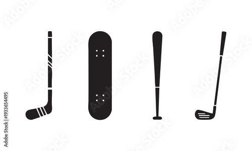 Sports gear set with hockey skateboard baseball and golf 