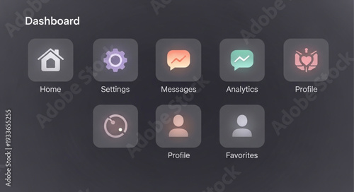 Digital Dashboard User Interface with Icons and Labels.