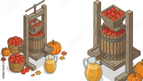 Traditional Wooden Fruit Press with Juicy Fruits