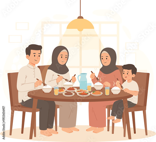 Family Gathering Around Dining Table Together