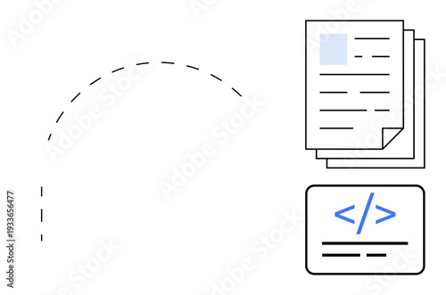 Data management, digital workflow, programming, file sharing, document storage, technology innovation. Stack of papers and a coding card. Data management and digital workflow concept