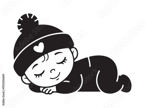 Sleeping Baby Wearing Heart Beanie on White