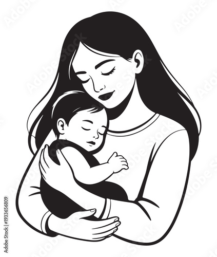 Mother Holding Sleeping Baby in Arms