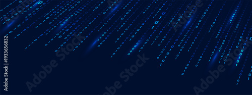 Blue abstract background with binary code Rain. Matrix for computer technology. Cyber security and futuristic depth in science fiction art. Vector illustration.