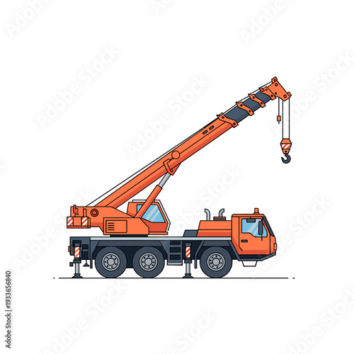 Mobile Crane Truck Heavy Equipment Illustration Construction Vehicle Lifting Machine Design