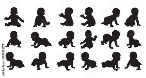 Baby Silhouettes Crawling Various Positions