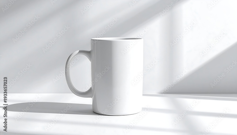 Obraz premium A white mug on a white surface with sunlight