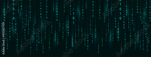 Glowing programming symbols. Futuristic abstract backdrop for cyber technology. Green binary Rain code matrix. Vector illustration.