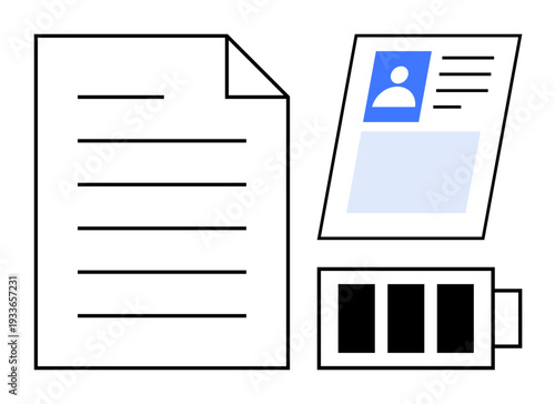 Document processing illustration. Document processing tools include identity verification, personal credentials, and workflow management. Document processing for digital security and data handling