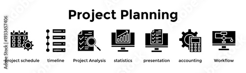 Project Planning Banner Web Icon Vector Illustration Concept For Project Schedule, Timeline, Project Analysis, Statistics, Presentation, Accounting, Workflow