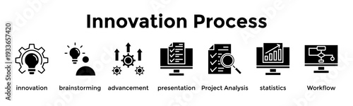 Innovation Process Banner Web Icon Vector Illustration Concept For Innovation, Brainstorming, Advancement, Presentation, Project Analysis, Statistics, Workflow
