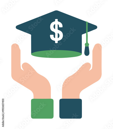 Hands Holding Graduation Cap with Dollar Sign