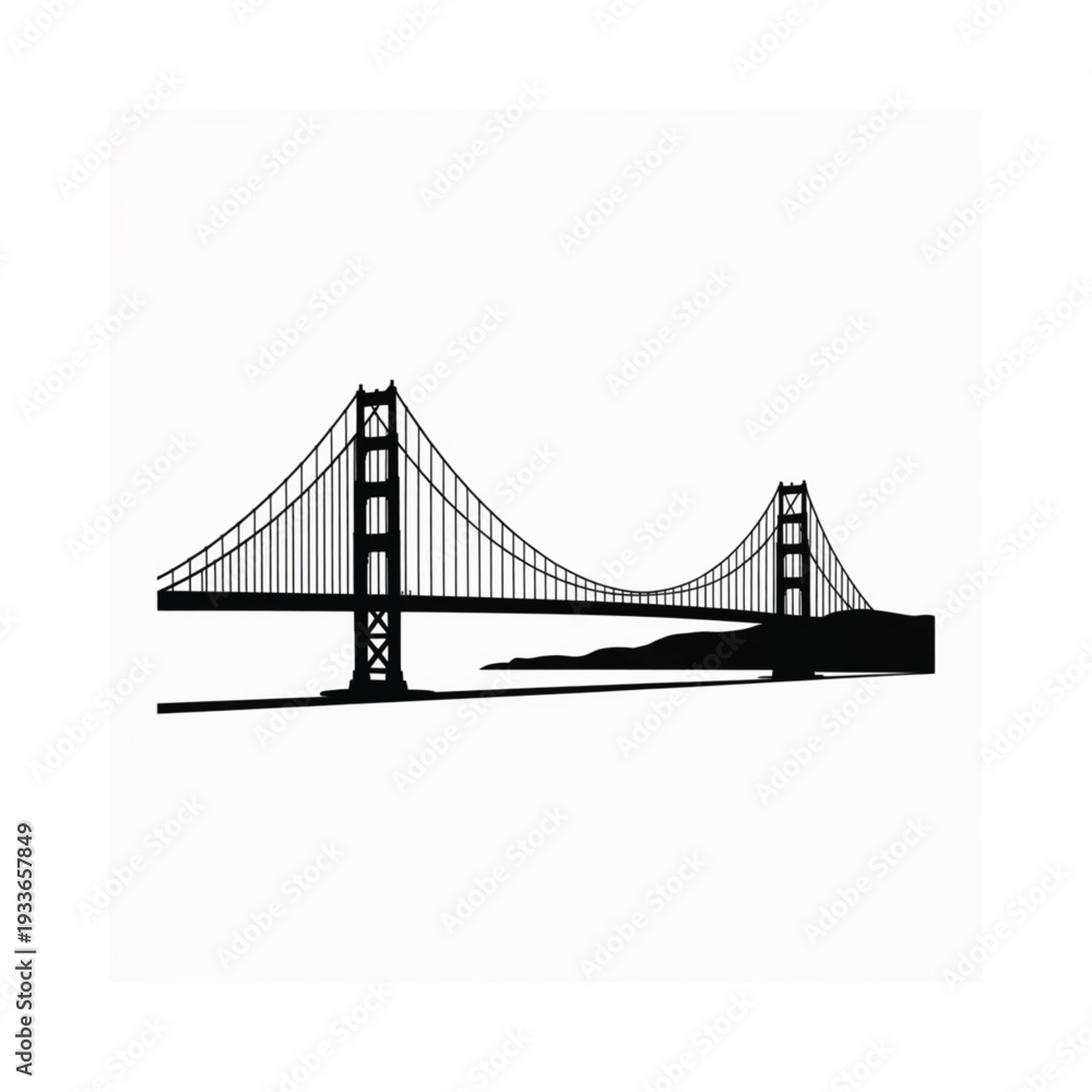 Fototapeta premium Silhouette of the golden gate bridge against a plain white background
